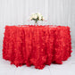 132" Red 3D Leaf Petal Taffeta Fabric Seamless Round Tablecloth