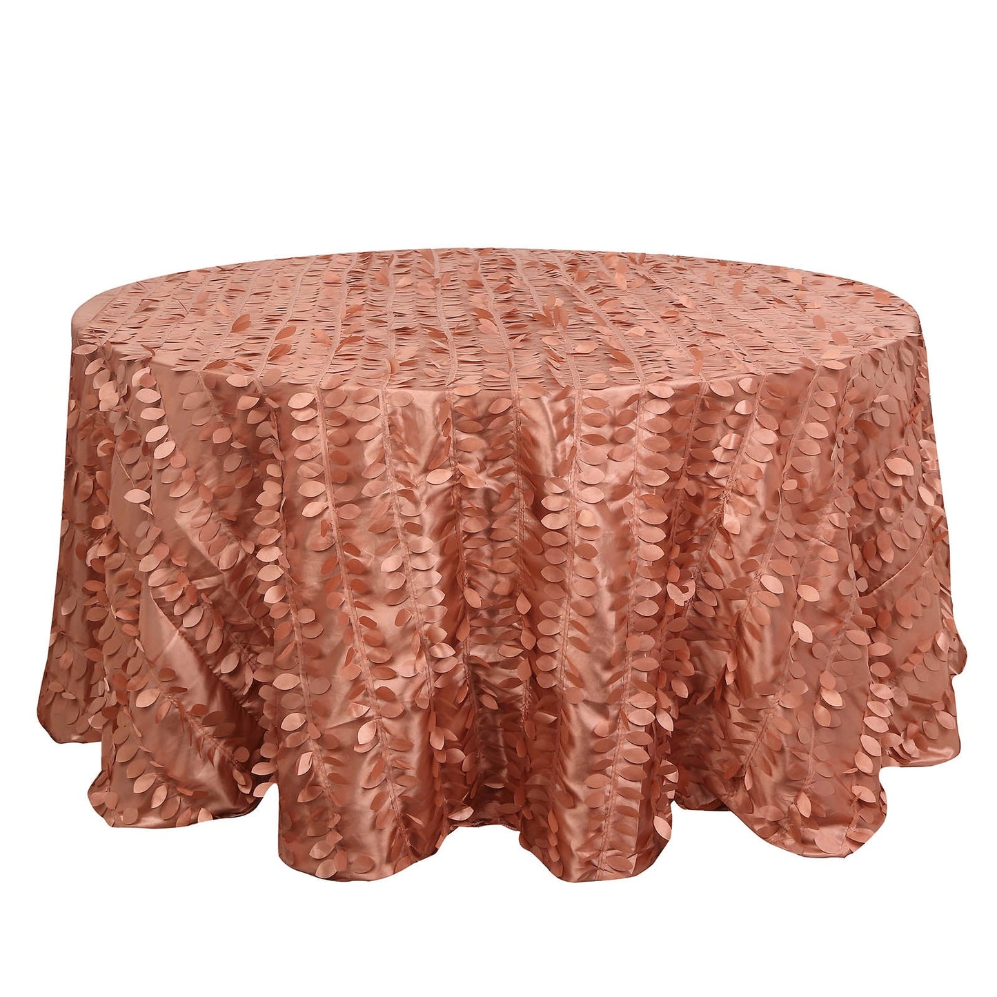 132inch Terracotta 3D Leaf Petal Taffeta Fabric Round Tablecloth