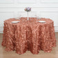 132" Terracotta (Rust) 3D Leaf Petal Taffeta Fabric Seamless Round Tablecloth