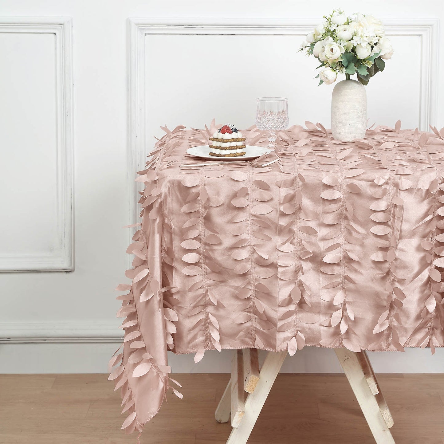 54inch Dusty Rose 3D Leaf Petal Taffeta Fabric Square Tablecloth