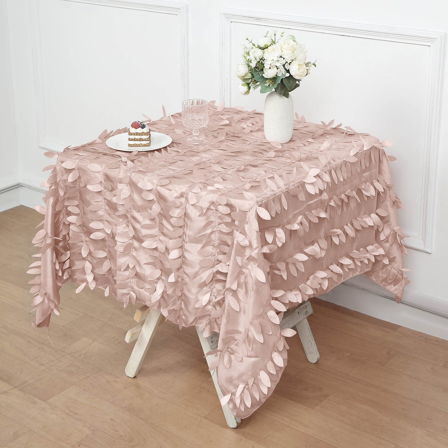 54inch Dusty Rose 3D Leaf Petal Taffeta Fabric Square Tablecloth