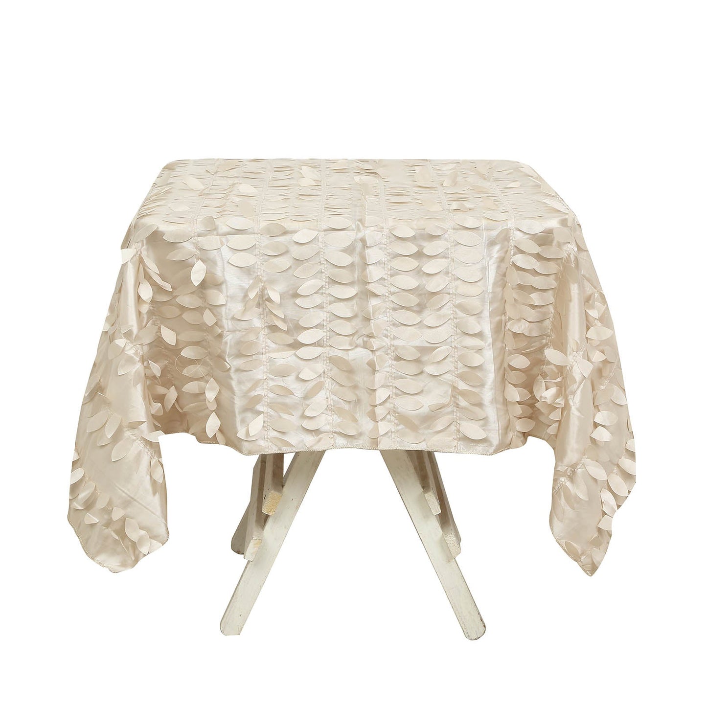 54inch Beige 3D Leaf Petal Taffeta Fabric Square Tablecloth