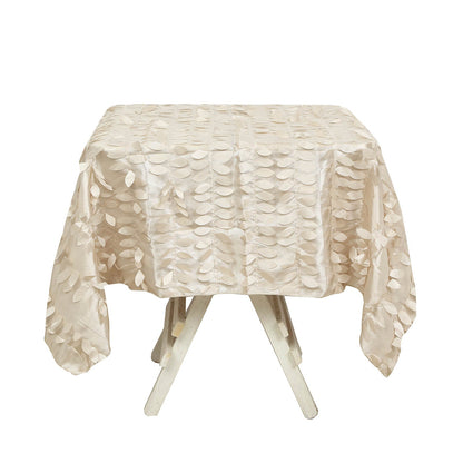 54inch Beige 3D Leaf Petal Taffeta Fabric Square Tablecloth