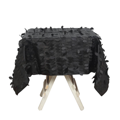 54inch Black 3D Leaf Petal Taffeta Fabric Square Tablecloth