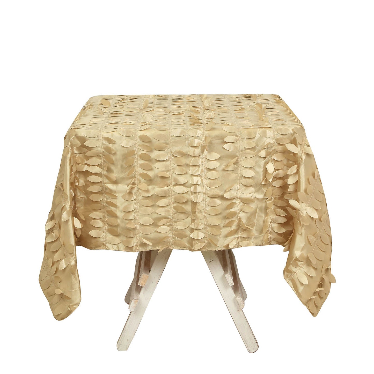 54inch Champagne 3D Leaf Petal Taffeta Fabric Square Tablecloth
