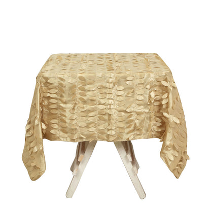 54inch Champagne 3D Leaf Petal Taffeta Fabric Square Tablecloth
