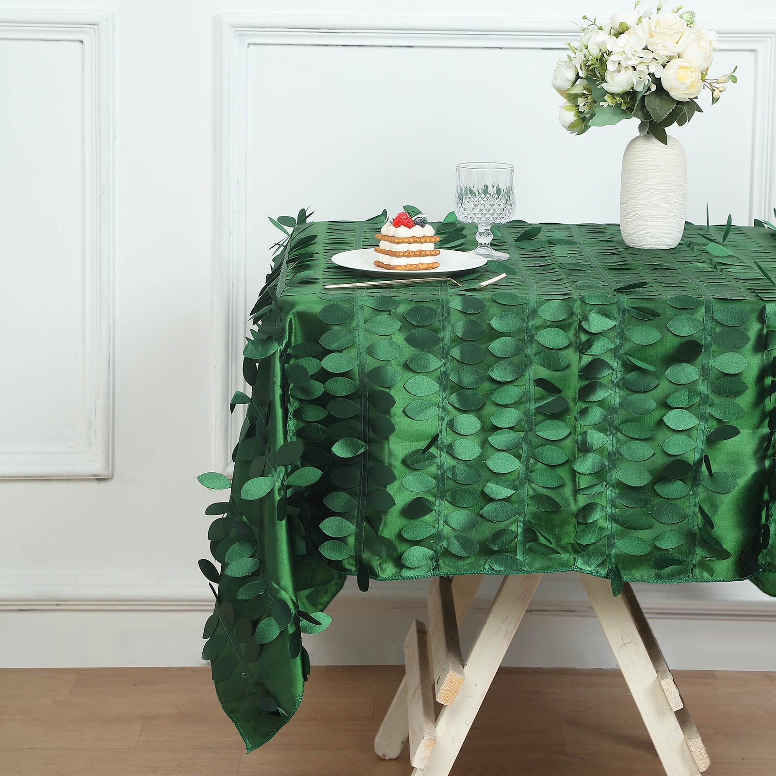 54inch Green 3D Leaf Petal Taffeta Fabric Square Tablecloth