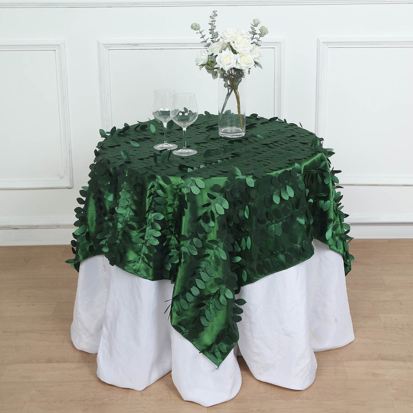 54" Green 3D Leaf Petal Taffeta Fabric Square Tablecloth