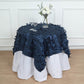 Navy blue 3D leaf petal taffeta fabric square overlay on a table.