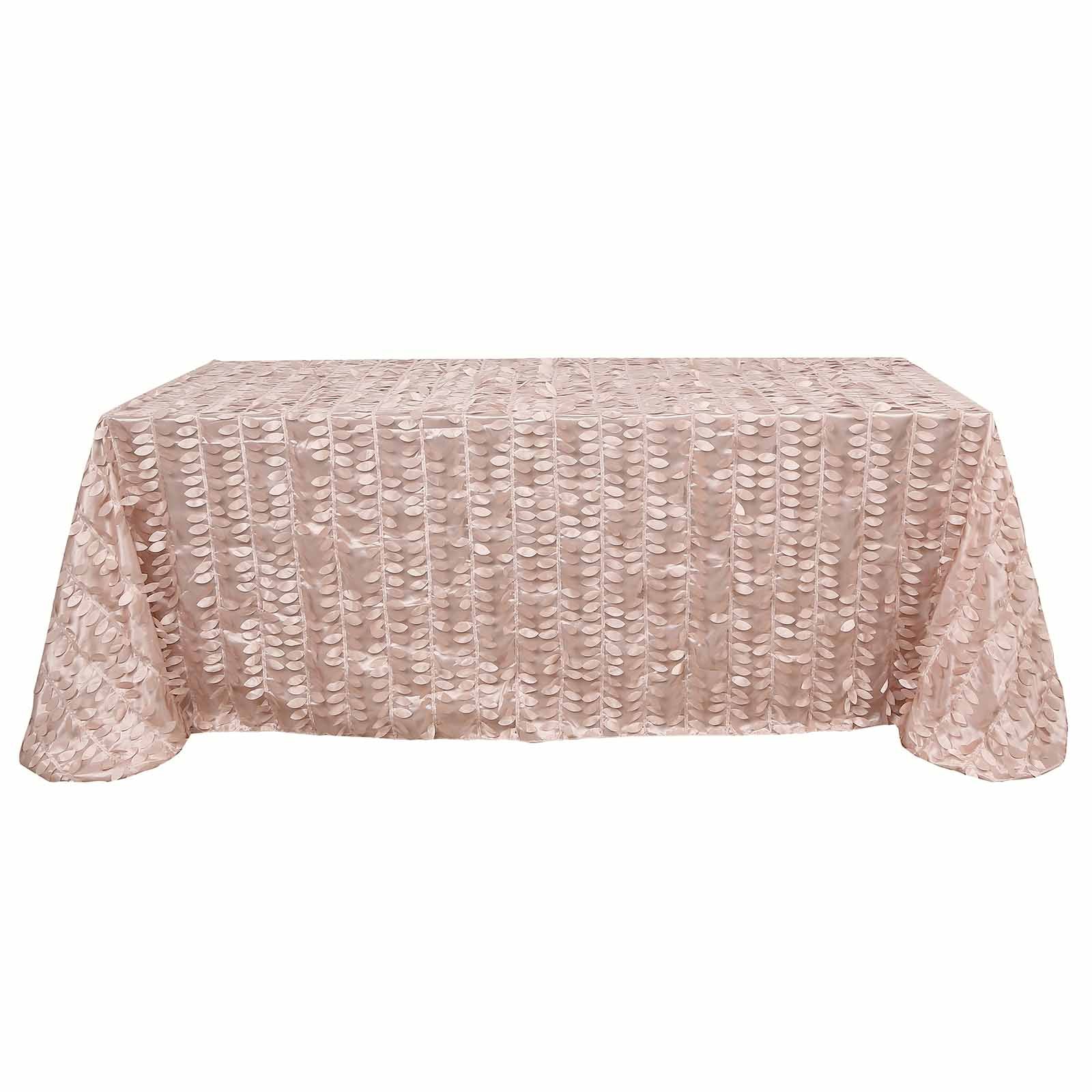 Dusty Rose 3D Leaf Petal Rectangle Taffeta Fabric Tablecloth - 90 Inch x 132 Inch 