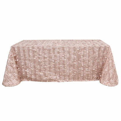 Dusty Rose 3D Leaf Petal Rectangle Taffeta Fabric Tablecloth - 90 Inch x 132 Inch 