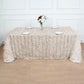 3D Leaf Petal Taffeta Beige Rectangle Tablecloth - 90 Inches x 132 Inches