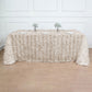 90"x132" Beige 3D Leaf Petal Taffeta Fabric Seamless Rectangle Tablecloth
