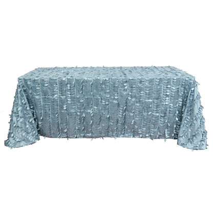 Rectangle Dusty Blue Tablecloth with 3D Leaf Petal Taffeta Fabric 90 Inches x 132 Inches