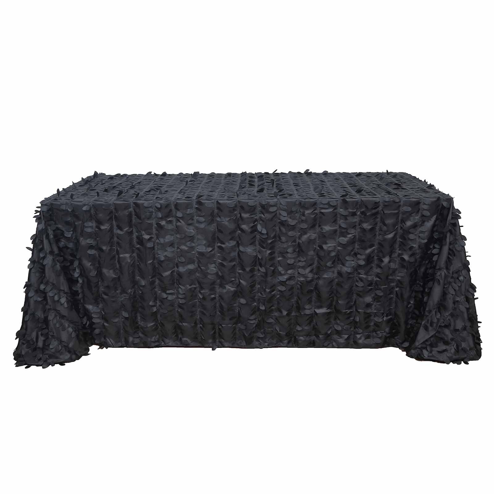Black 3D Leaf Petal Rectangle Taffeta Fabric Tablecloth - 90 Inch x 132 Inch 