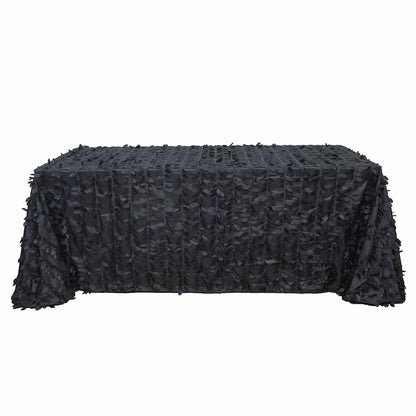Black 3D Leaf Petal Rectangle Taffeta Fabric Tablecloth - 90 Inch x 132 Inch 