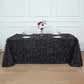 90 Inch x 132 Inch - Black Rectangle Taffeta 3D Leaf Petal Tablecloth 
