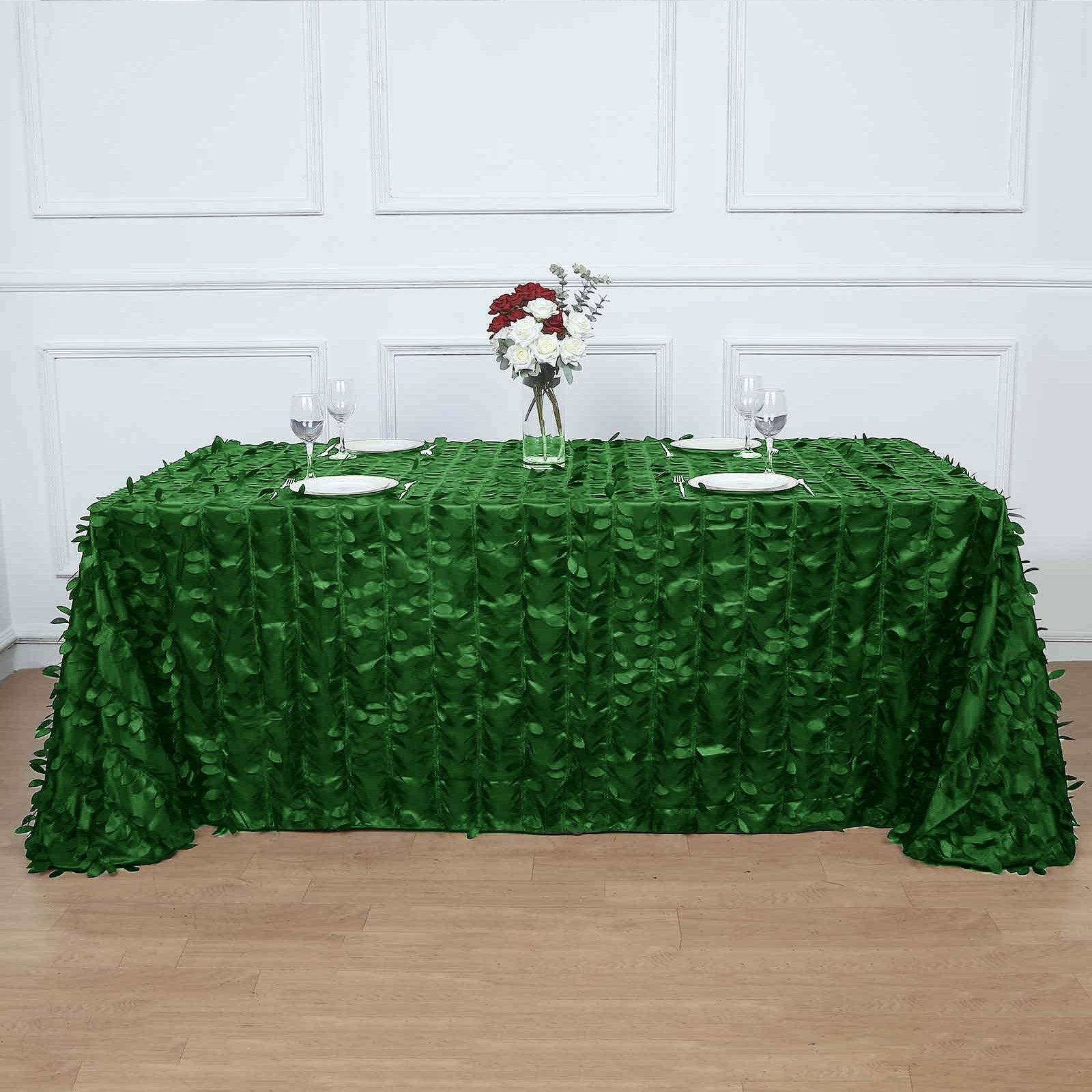 Leaf Petal Taffeta Rectangle Tablecloth 90 Inch x 132 Inch Green