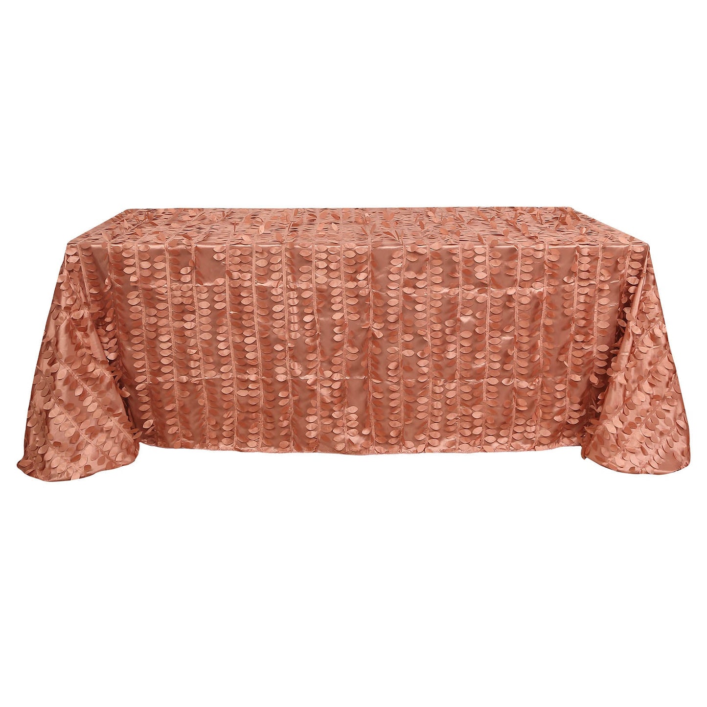 90x156inch Terracotta 3D Leaf Petal Taffeta Fabric Rectangle Tablecloth