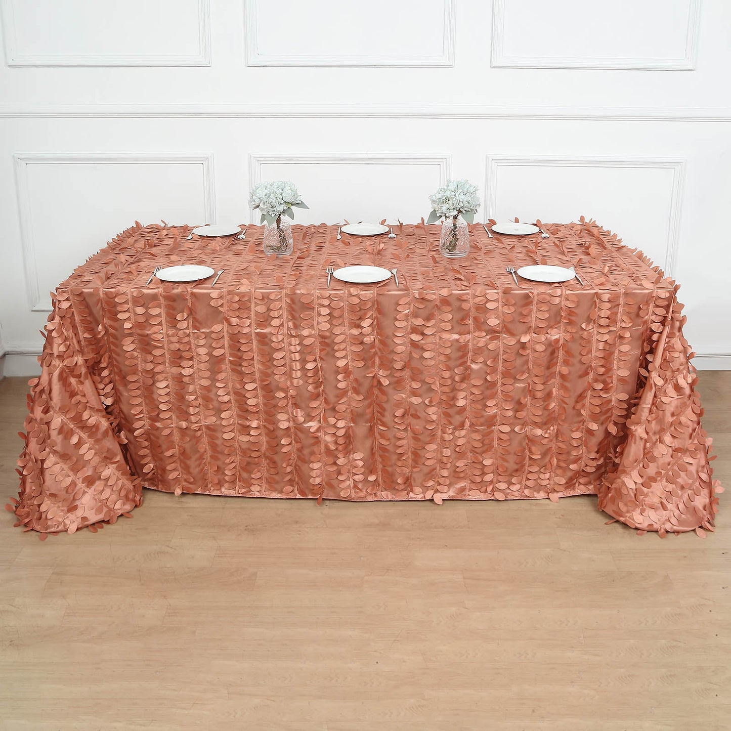 90x132inch Terracotta 3D Leaf Petal Taffeta Fabric Rectangle Tablecloth