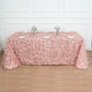 90"x156" Dusty Rose 3D Leaf Petal Taffeta Fabric Seamless Rectangle Tablecloth