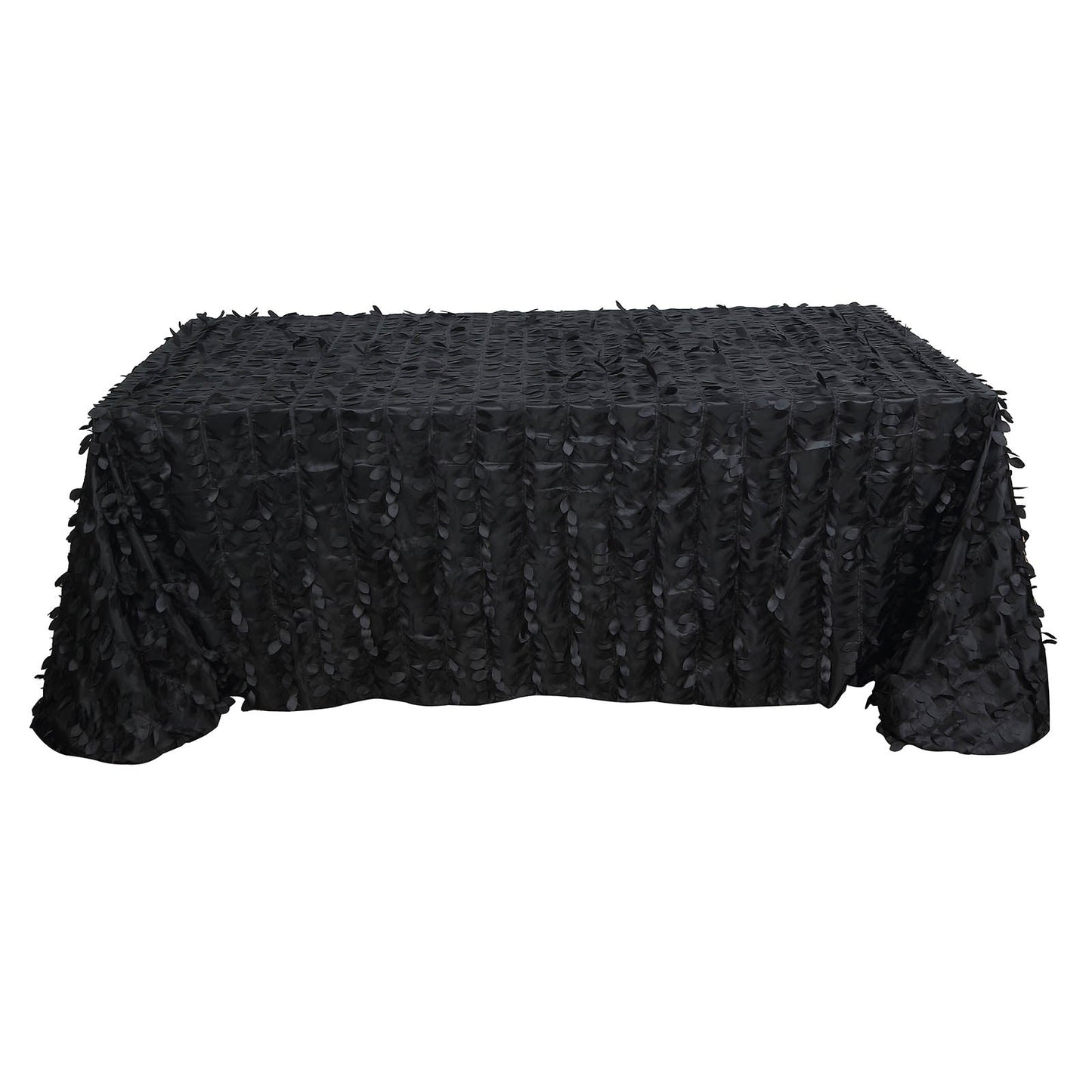90x156inch Black 3D Leaf Petal Taffeta Fabric Rectangle Tablecloth