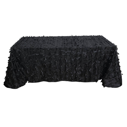 90x156inch Black 3D Leaf Petal Taffeta Fabric Rectangle Tablecloth