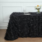 90x156inch Black 3D Leaf Petal Taffeta Fabric Rectangle Tablecloth