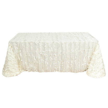 90x156inch Ivory 3D Leaf Petal Taffeta Fabric Rectangle Tablecloth

