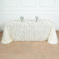 90"x156" Ivory 3D Leaf Petal Taffeta Fabric Seamless Rectangle Tablecloth