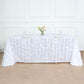 90x156inch White 3D Leaf Petal Taffeta Fabric Rectangle Tablecloth