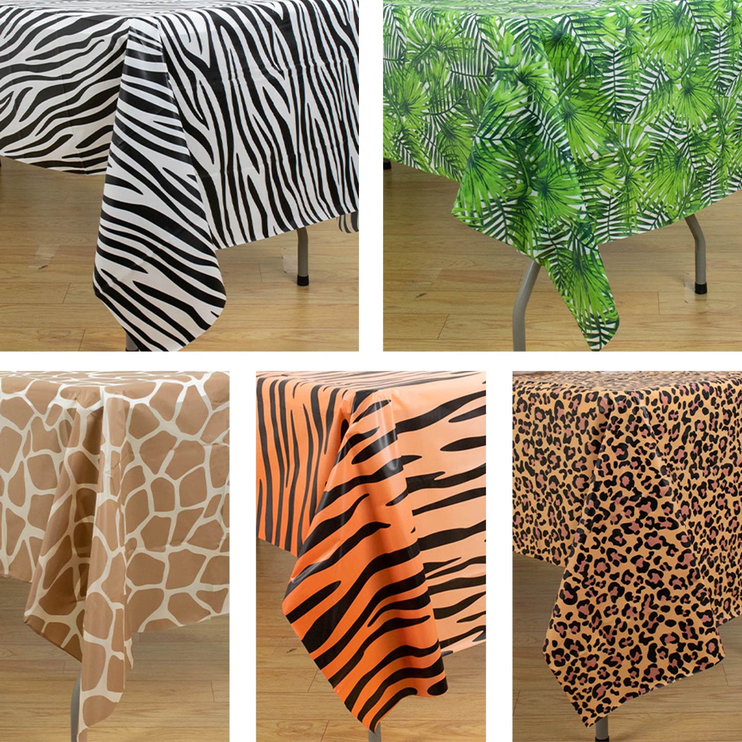 Set of 5 | 54x108inch Animal Safari Theme Waterproof Plastic Tablecloths