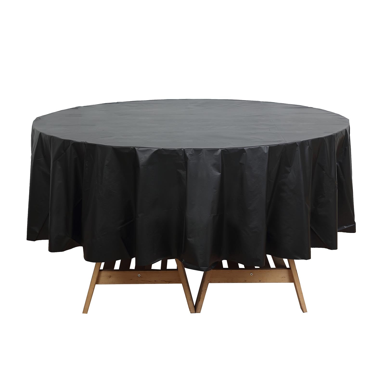 84inch Black Crushed Design Round Waterproof Plastic Tablecloth, Spill Proof Disposable Tablecloth