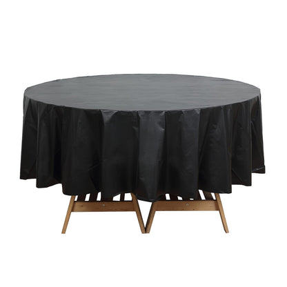 84inch Black Crushed Design Round Waterproof Plastic Tablecloth, Spill Proof Disposable Tablecloth