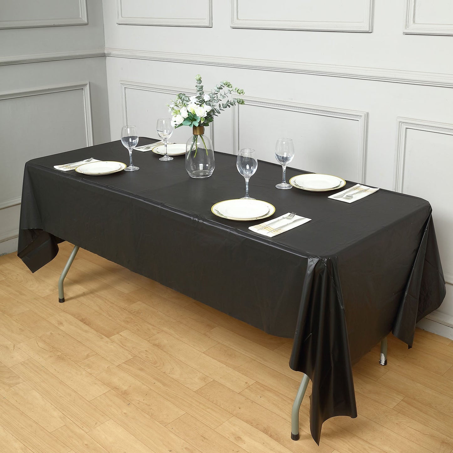 54 Inch x 108 Inch Rectangle Black Tablecloth 10 MM Thick Plastic PVC Spill Proof Disposable
