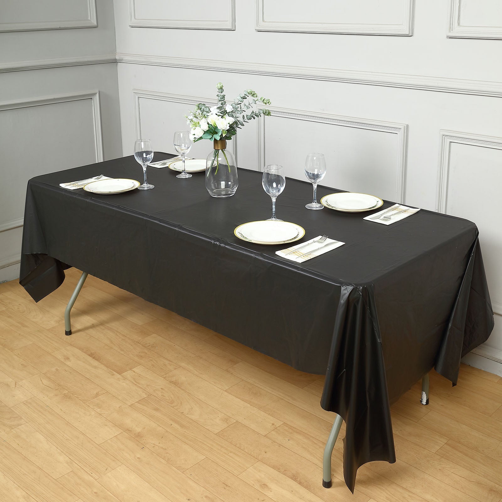 54 Inch x 108 Inch Rectangle Black Tablecloth 10 MM Thick Plastic PVC Spill Proof Disposable