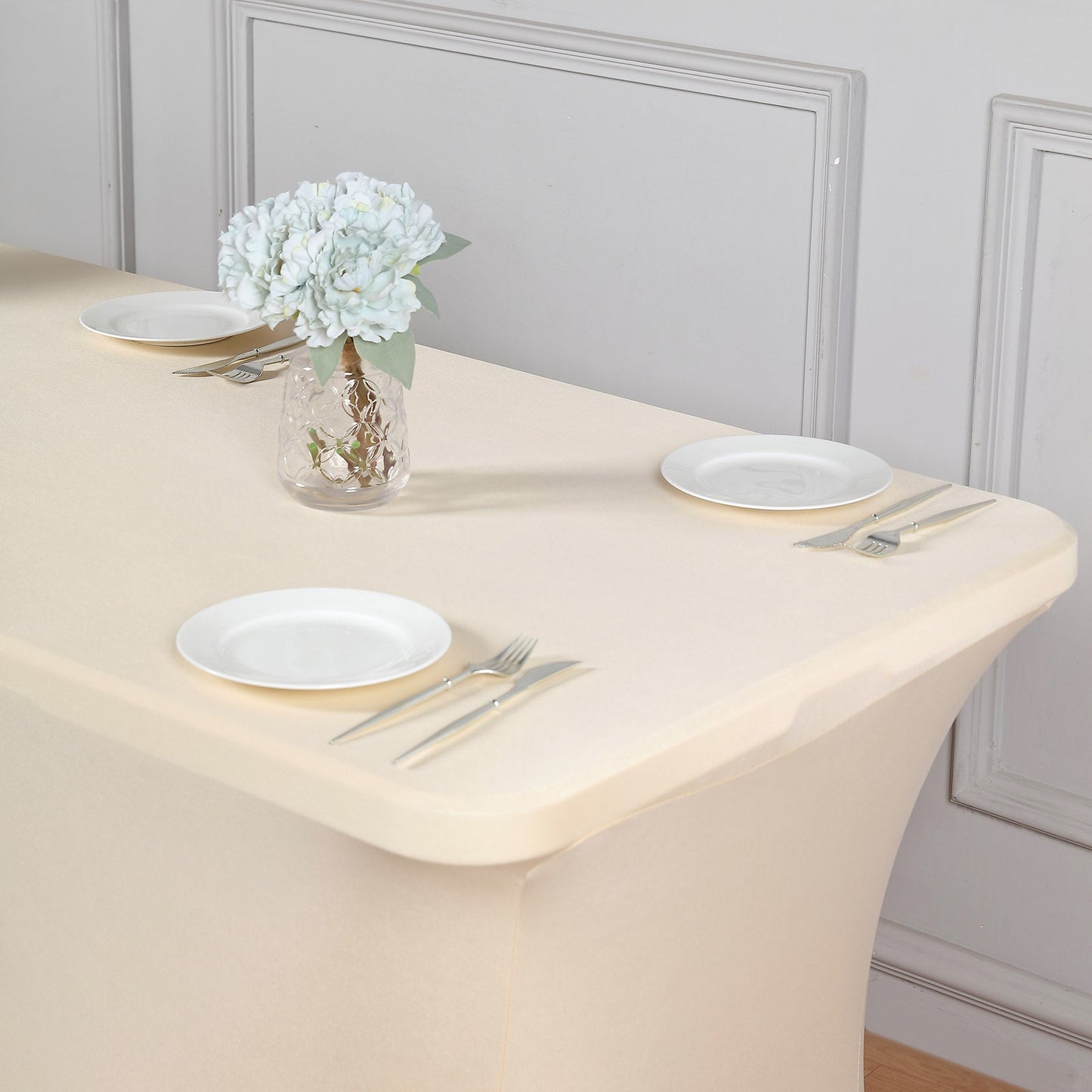 6ft Beige Spandex Stretch Fitted Rectangular Tablecloth
