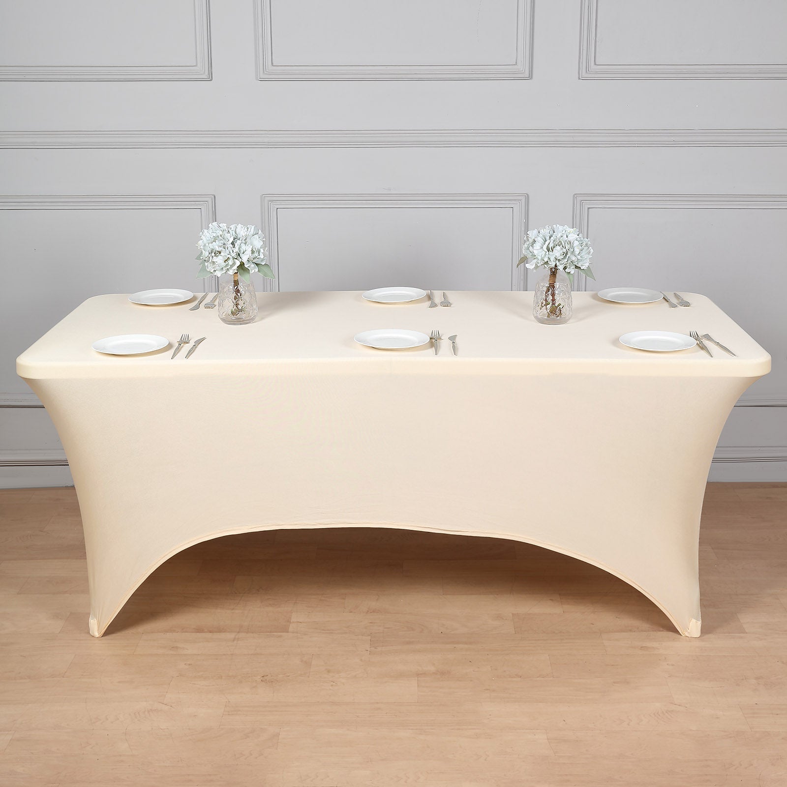 6ft Beige Spandex Stretch Fitted Rectangular Tablecloth
