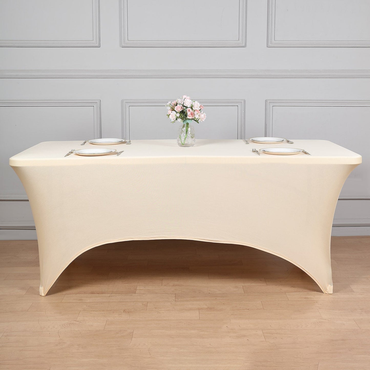 Beige Stretch Spandex Rectangle Tablecloth 6ft Wrinkle Free Fitted Table Cover for 72"x30" Tables