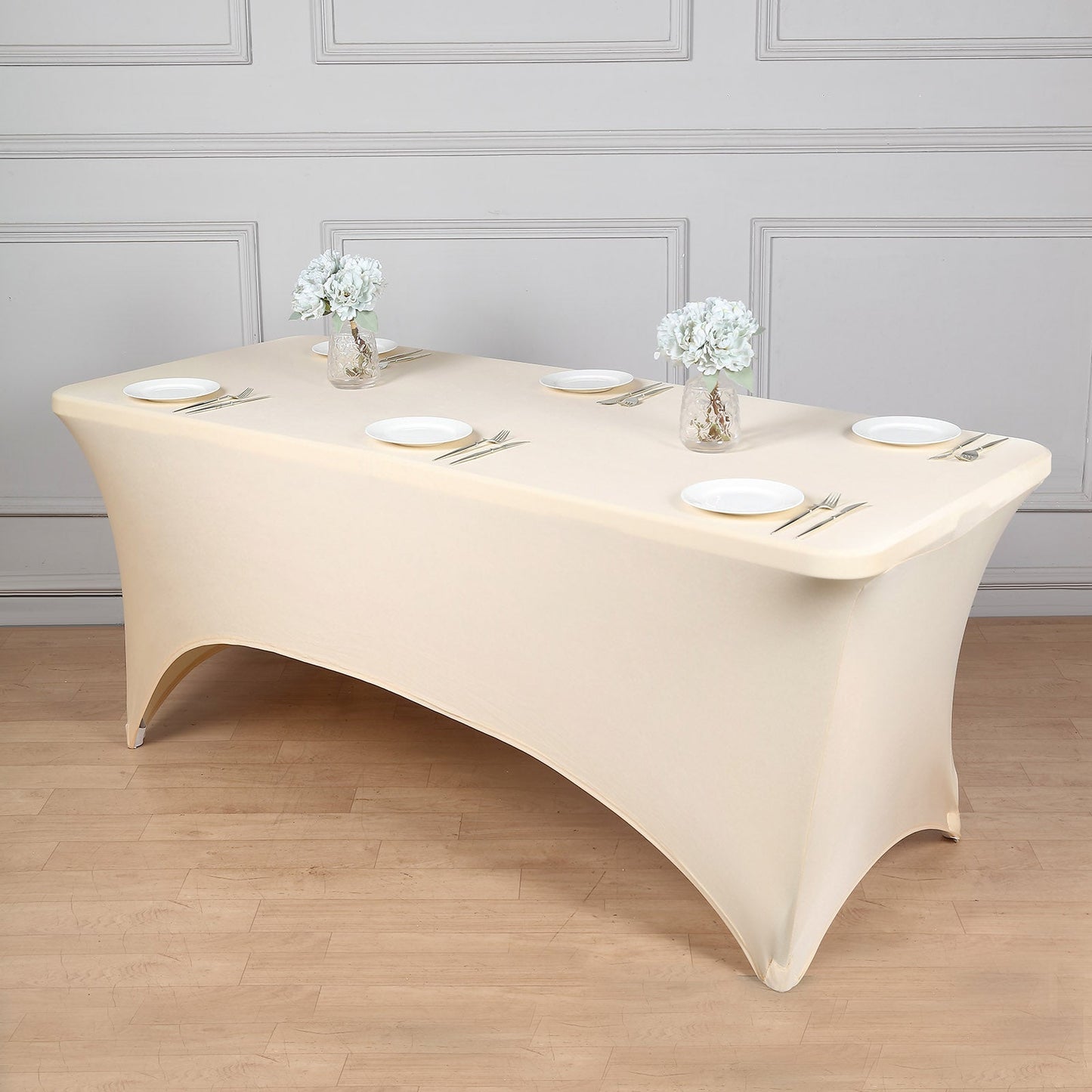 6ft Beige Spandex Stretch Fitted Rectangular Tablecloth