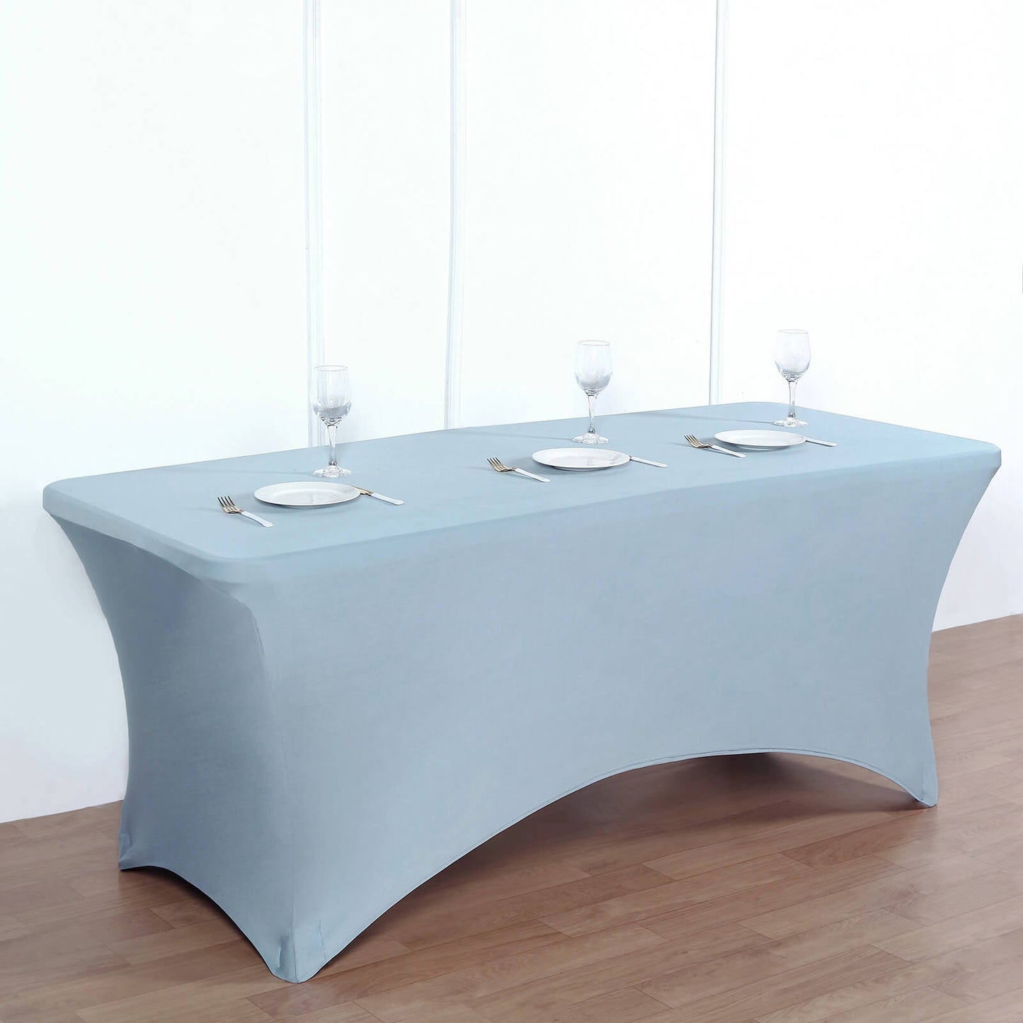 6ft Dusty Blue Spandex Stretch Fitted Rectangular Tablecloth
