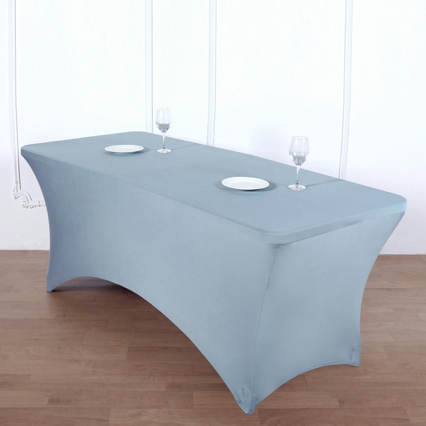 6ft Dusty Blue Spandex Stretch Fitted Rectangular Tablecloth