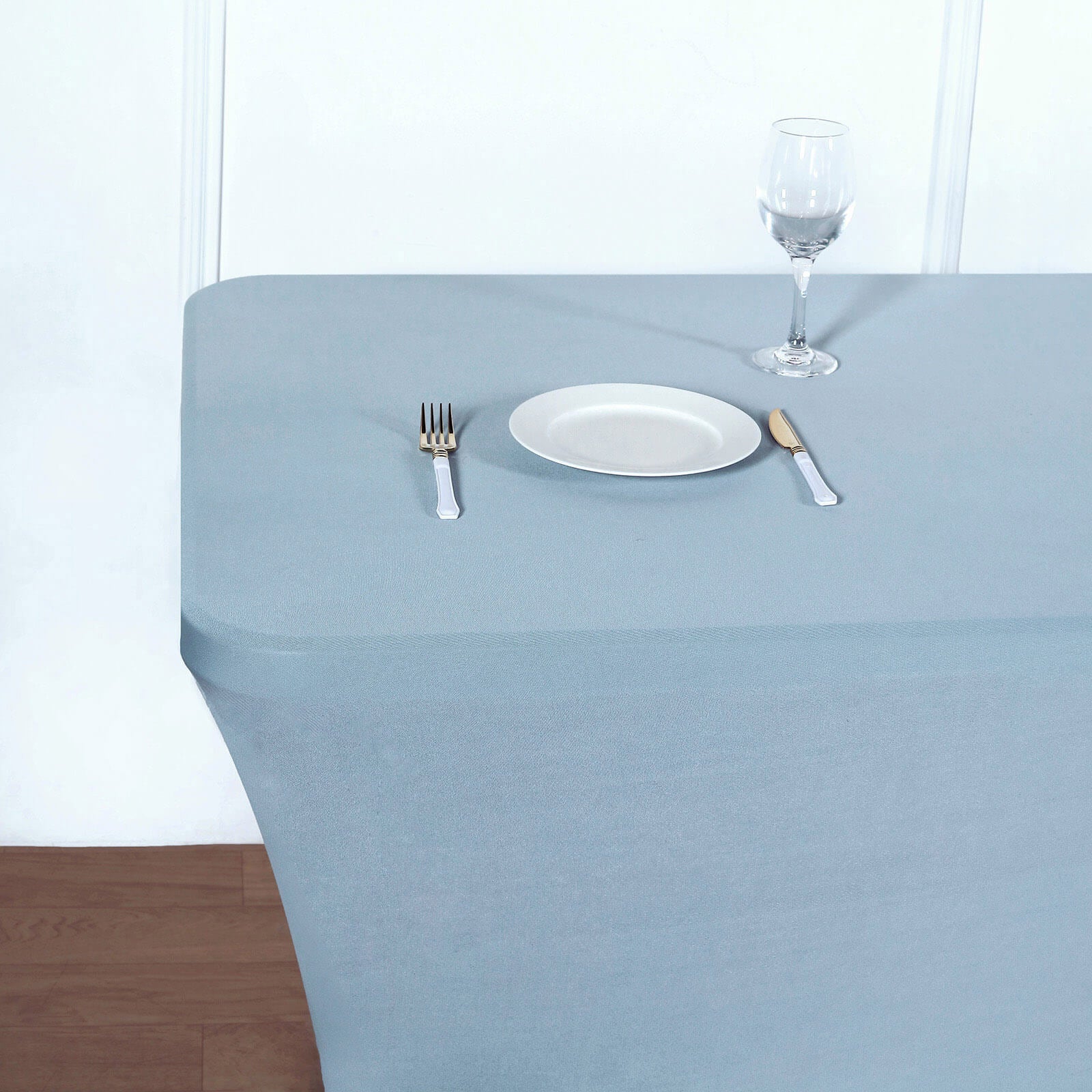 6ft Dusty Blue Spandex Stretch Fitted Rectangular Tablecloth
