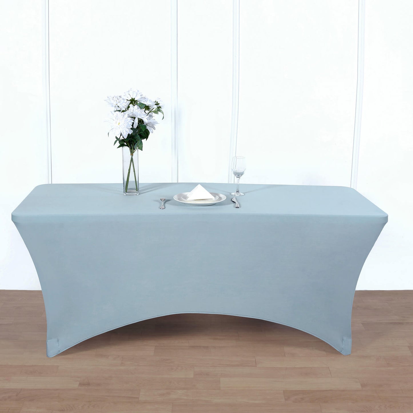 Dusty Blue Stretch Spandex Rectangle Tablecloth 6ft Wrinkle Free Fitted Table Cover for 72"x30" Tables