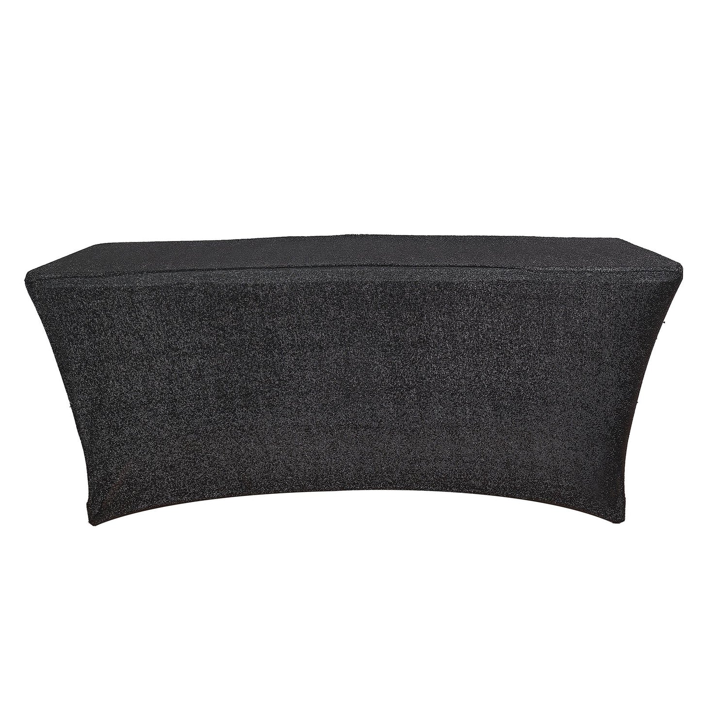 Rectangular Fitted Metallic Black Tinsel Shimmer Spandex Table Cover 6 Feet#whtbkgd