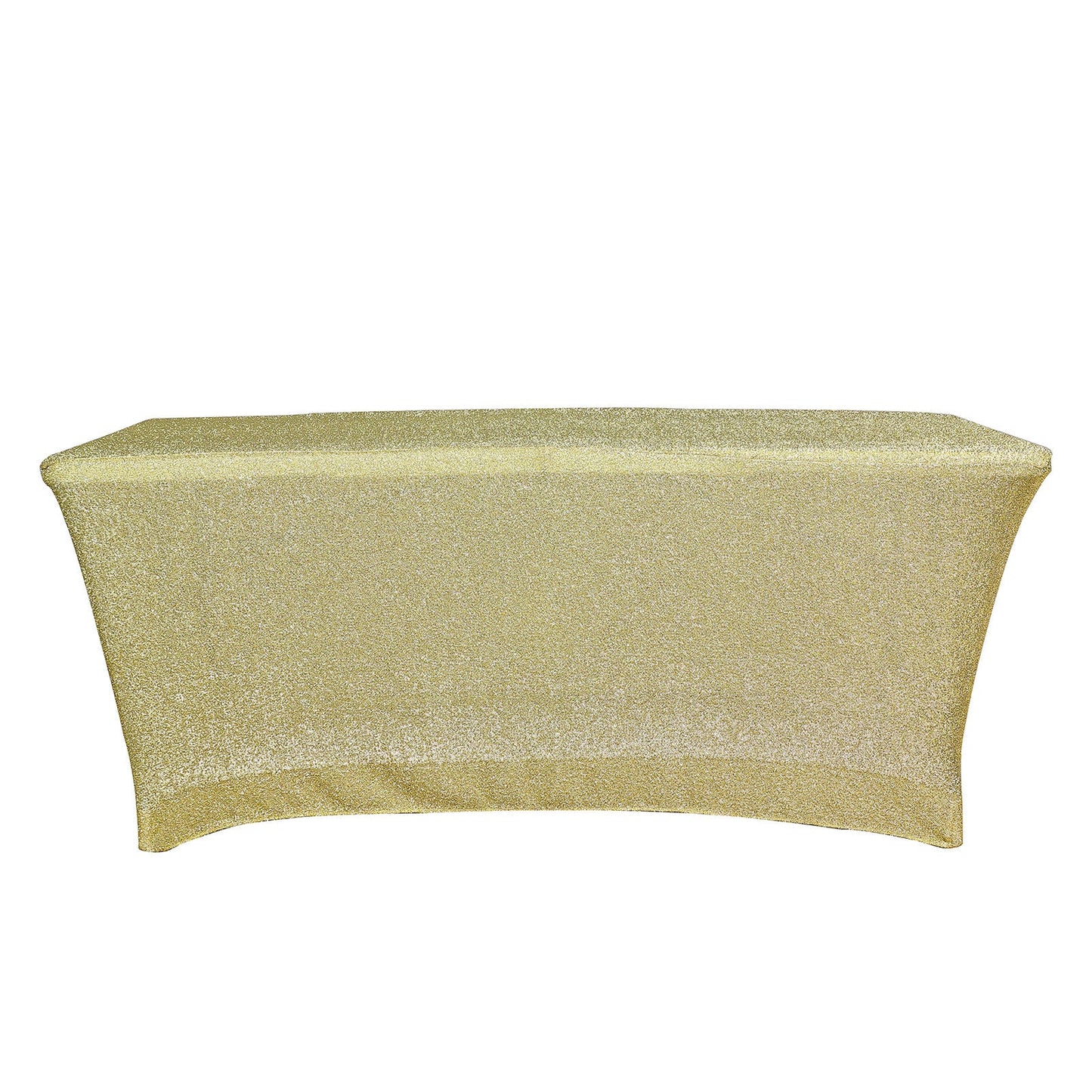 Rectangular Fitted Metallic Champagne Tinsel Shimmer Spandex Table Cover 6 Feet#whtbkgd