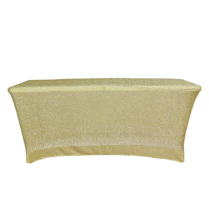 Rectangular Fitted Metallic Champagne Tinsel Shimmer Spandex Table Cover 6 Feet#whtbkgd