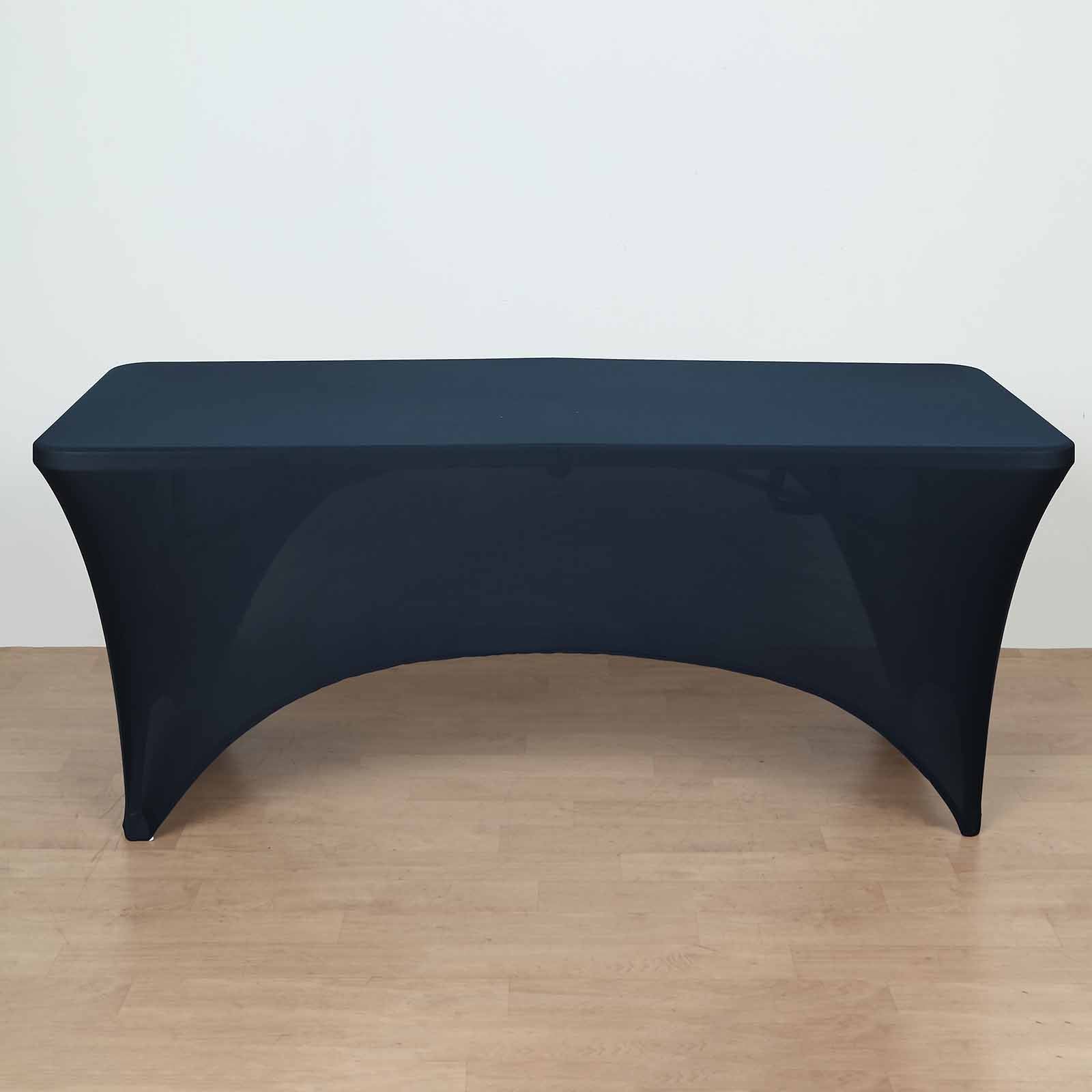 6 Feet - Navy Blue Spandex Stretch Fitted Open Back Style Rectangular Tablecloth