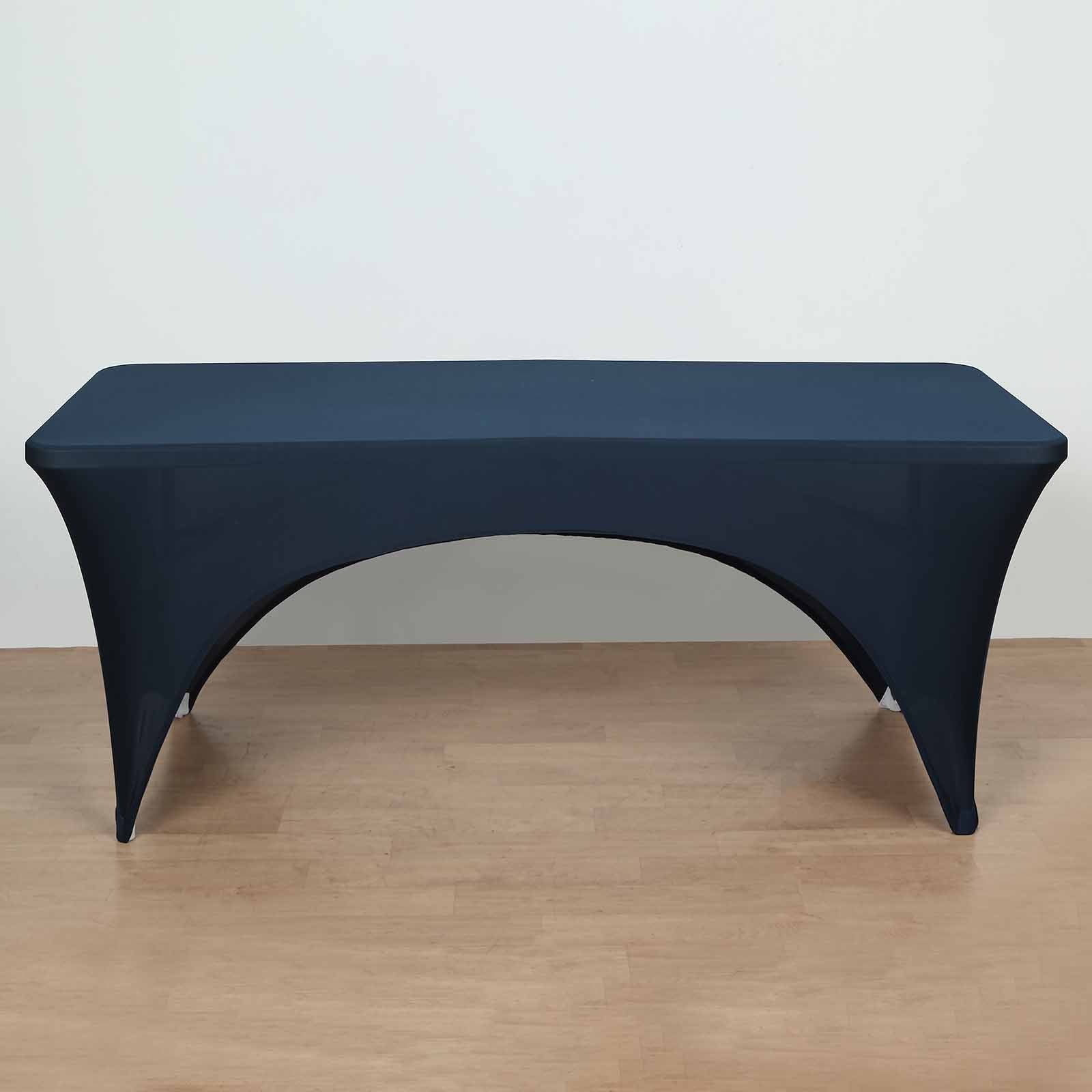 Rectangular Navy Blue Open Back Style Spandex Stretch Fitted Tablecloth - 6 Feet