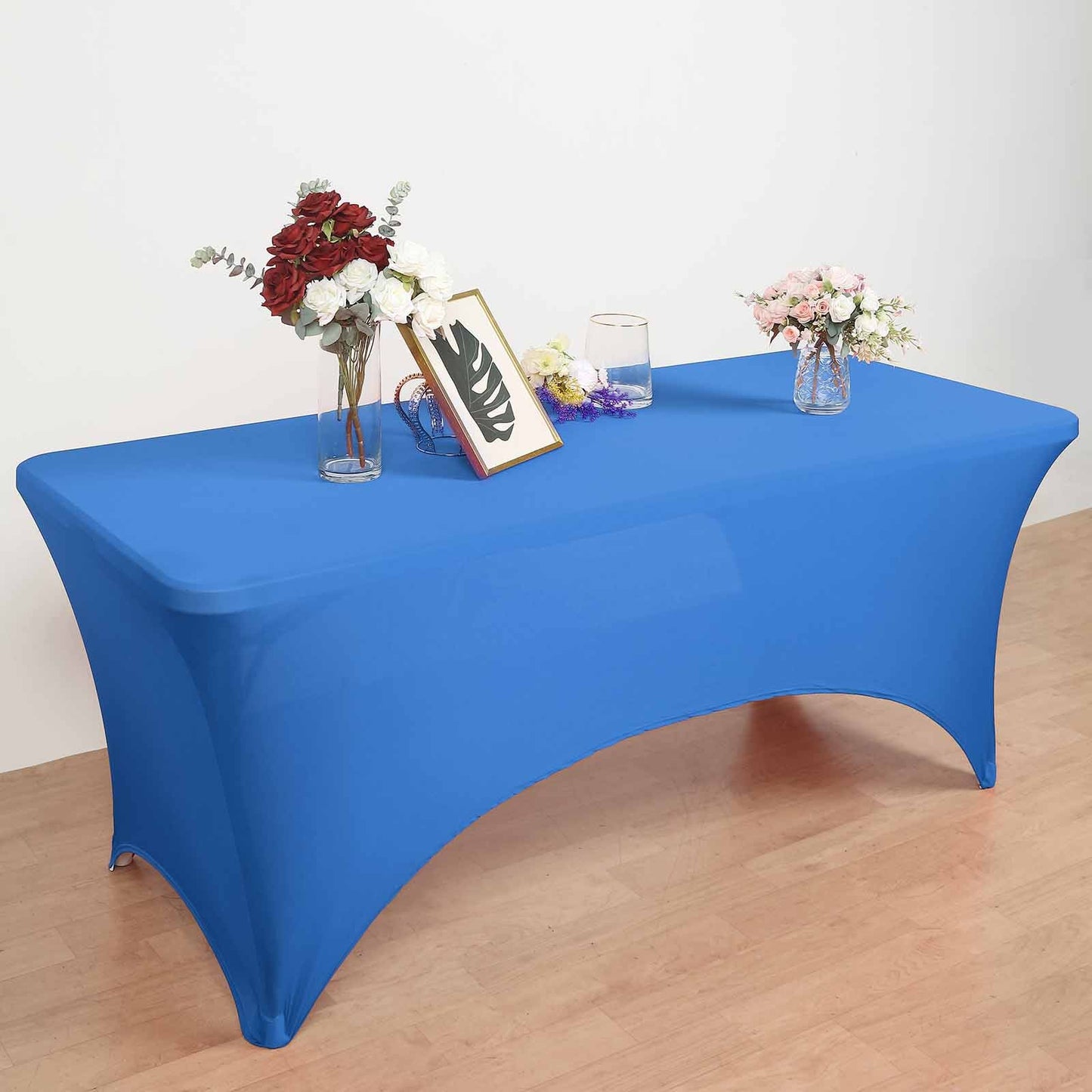 6ft Royal Blue Open Back Spandex Fitted Table Cover, Rectangular Stretch Tablecloth